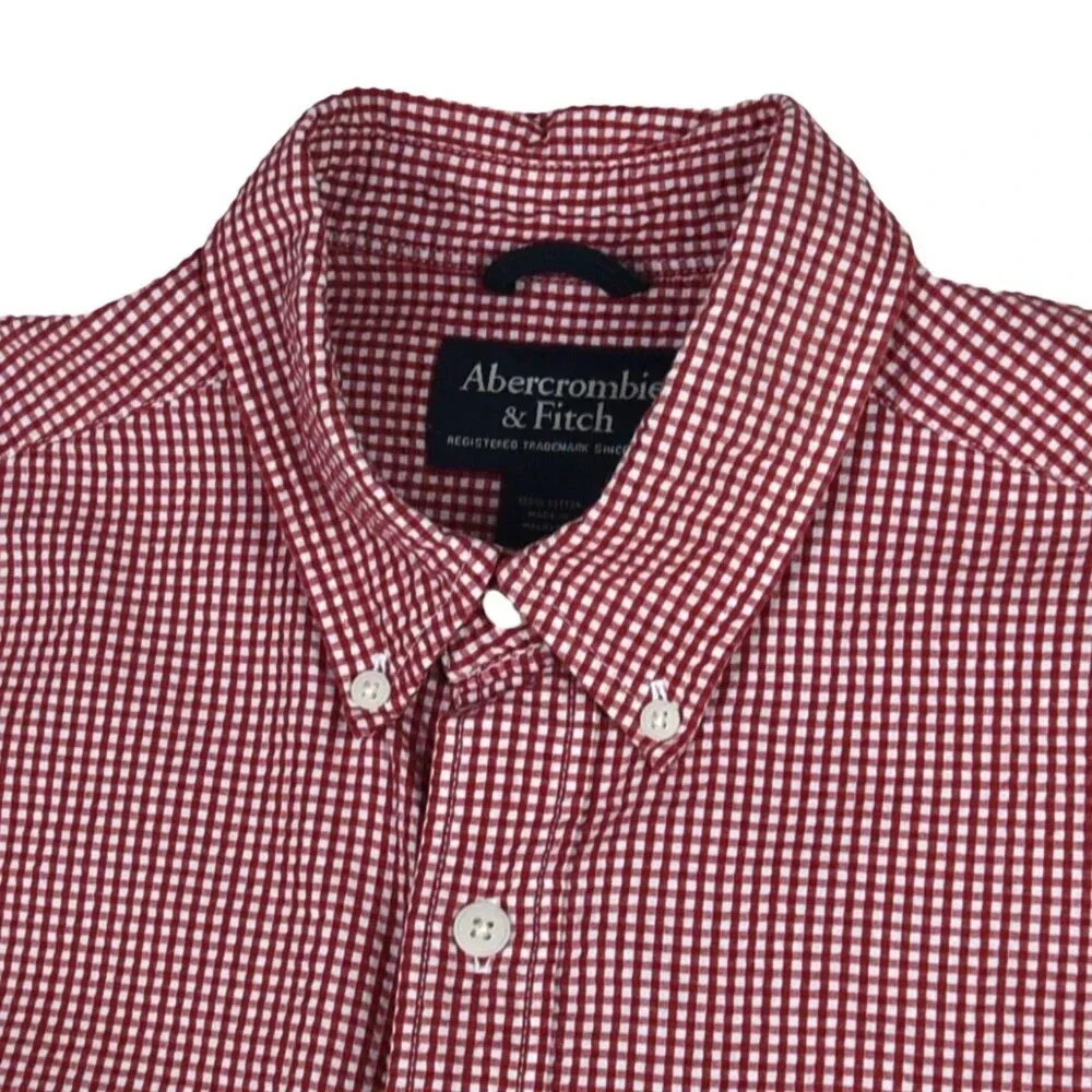 Abercrombie & Fitch || Men's Gingham Plaid Red White Button Down Shirt Preppy S